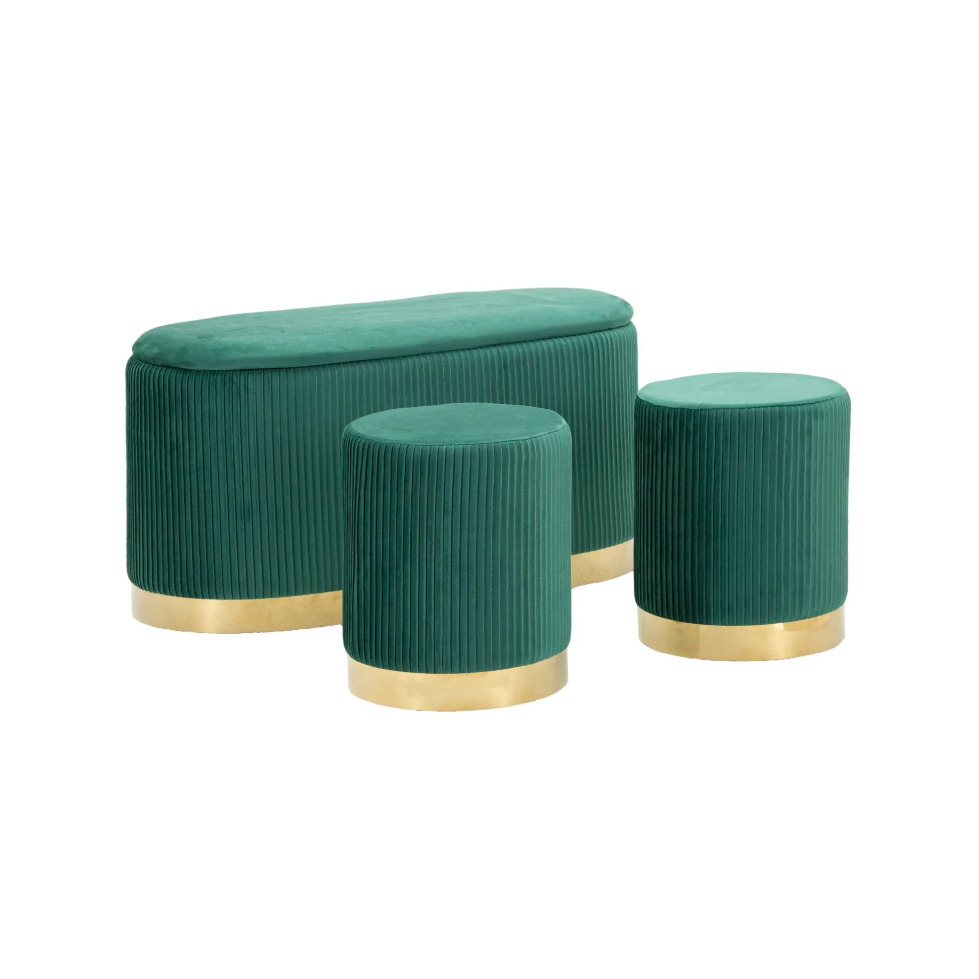 1-142874000V Mauro Ferretti - Set 3pz Panca con contenitore e sgabelli Shopy verde - immagine 1