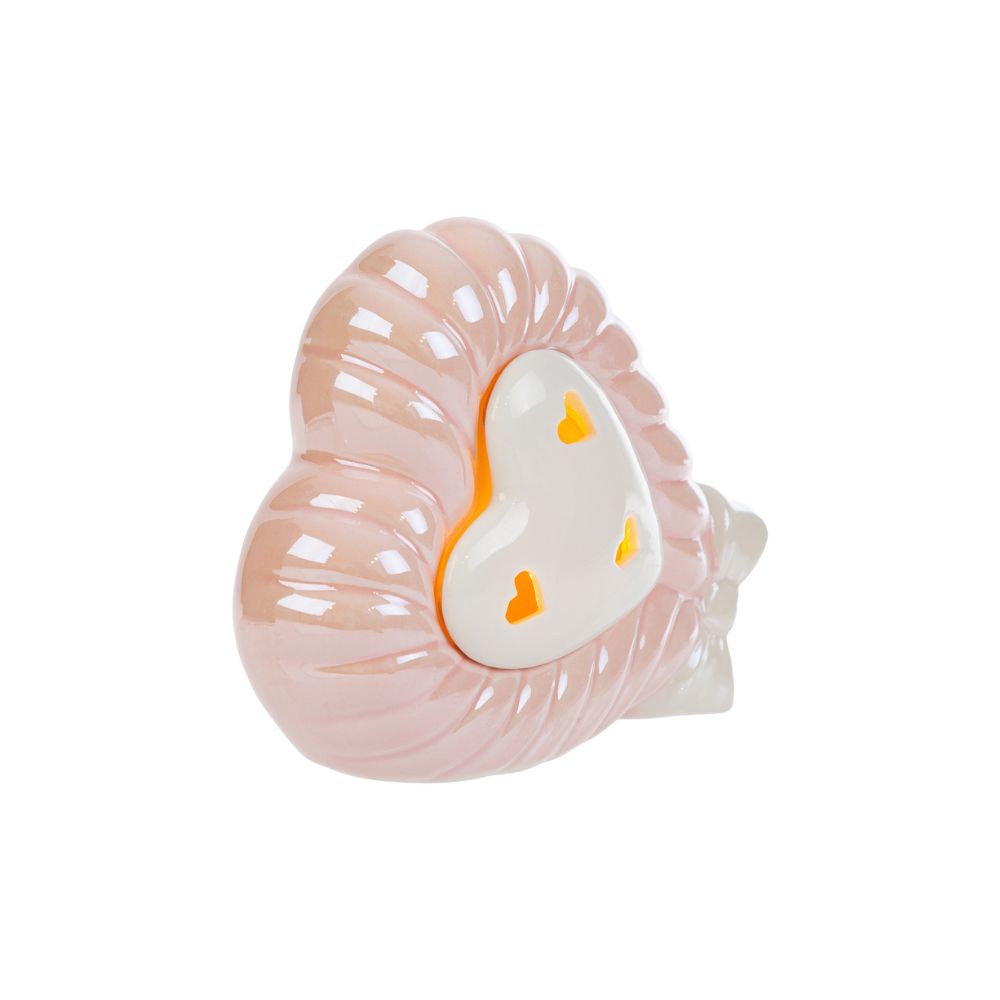 Le Stelle - Cuore Rosa Led Porcellana 13x6x10,5cm - immagine 2