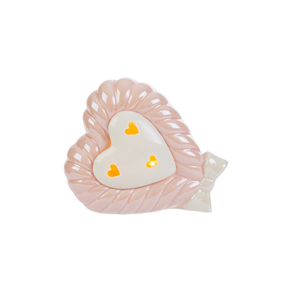 Le Stelle - Cuore Rosa Led Porcellana 13x6x10,5cm - immagine 1