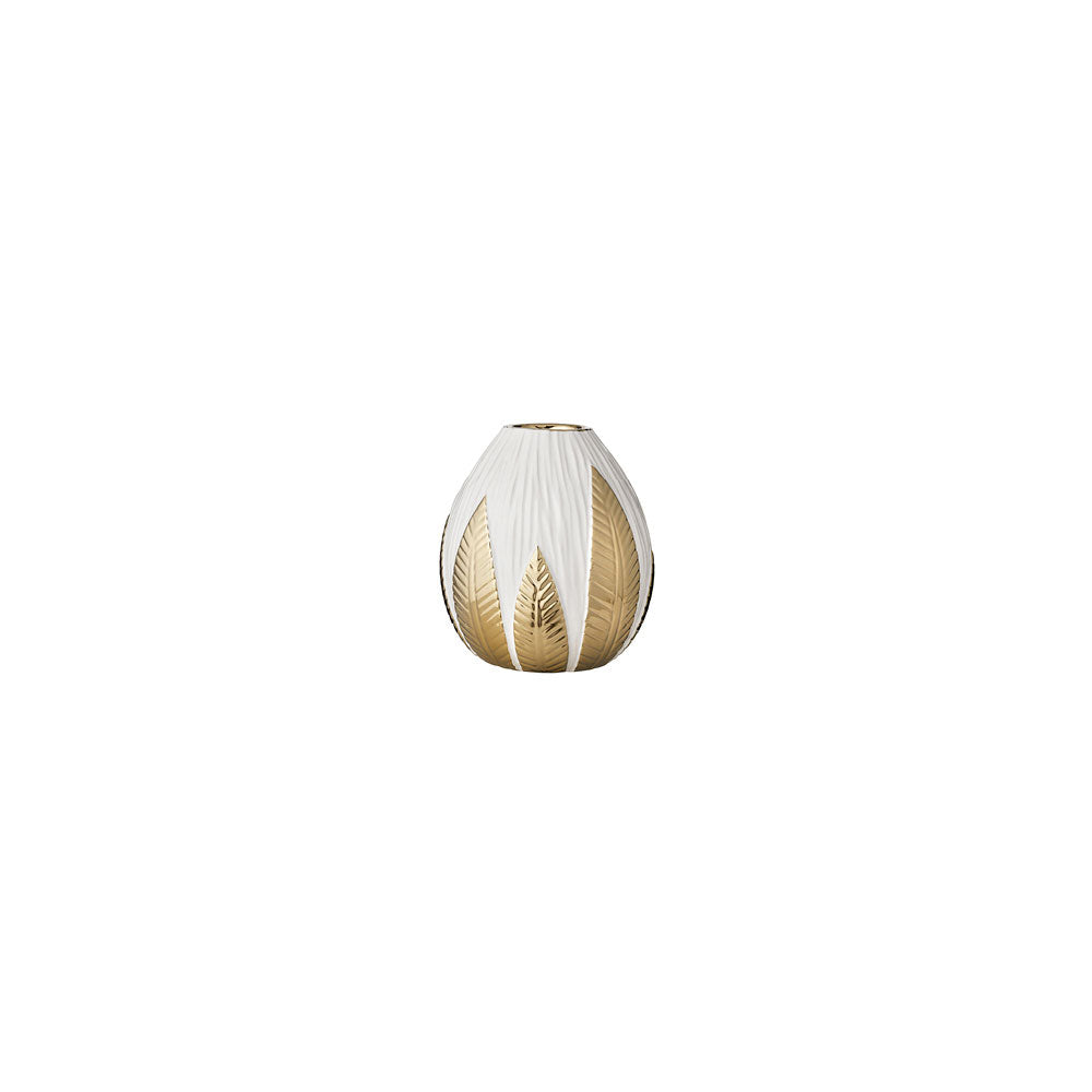 OT-12 L'arte di Nacchi - Vaso decorativo bianco e oro con motivo foglia OT - 12 - immagine 1